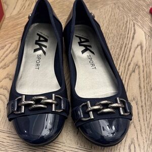 Anne Klein Navy Flats with Silver Accents